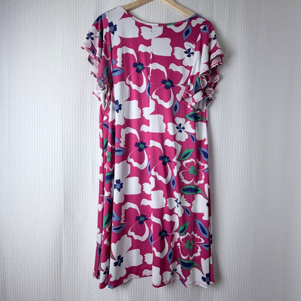 Lexington Avenue NYC Dress Women 1X Pink Floral Flutter Sleeve Resort Spring - Picture 3 of 9